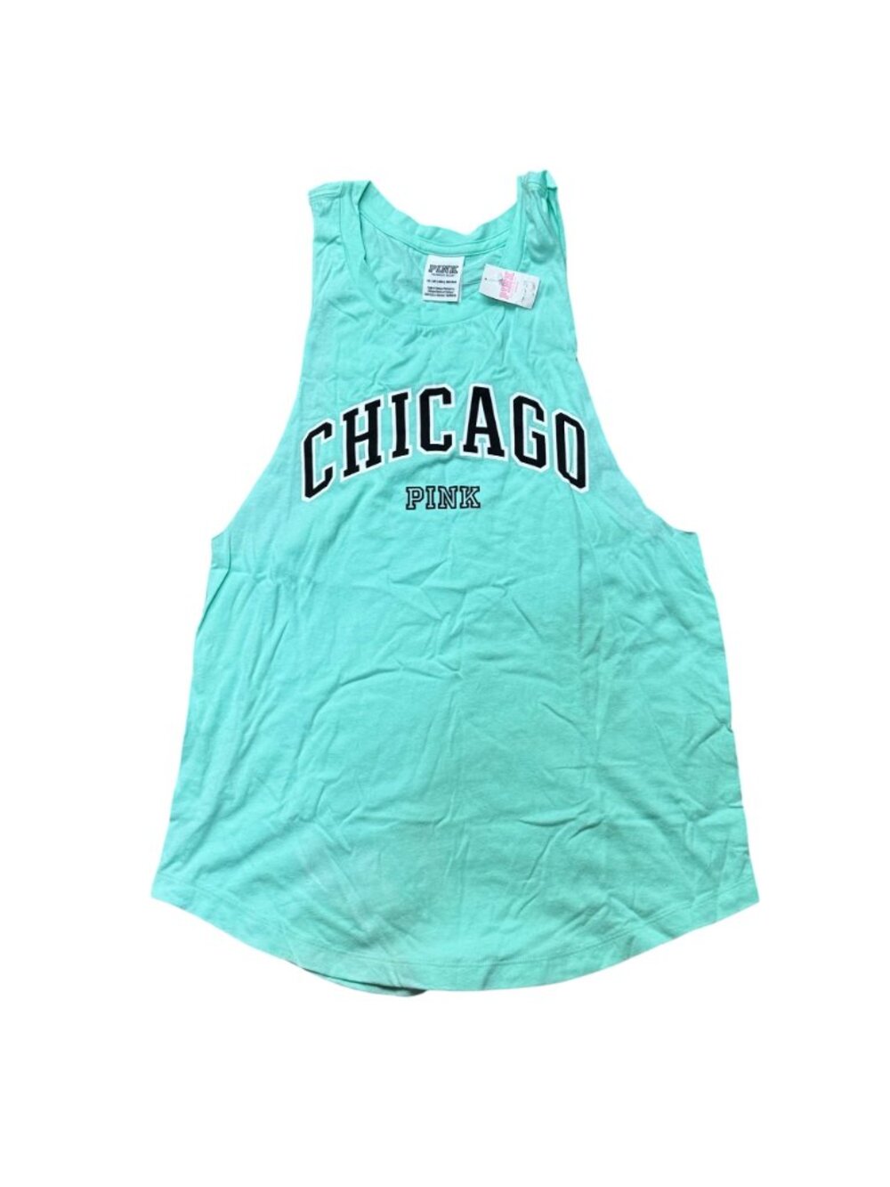 Victoria Secret Pink Chicago Muscle Tank Top XS Mint Green Racerback 100% Cotton - Picture 6 of 8